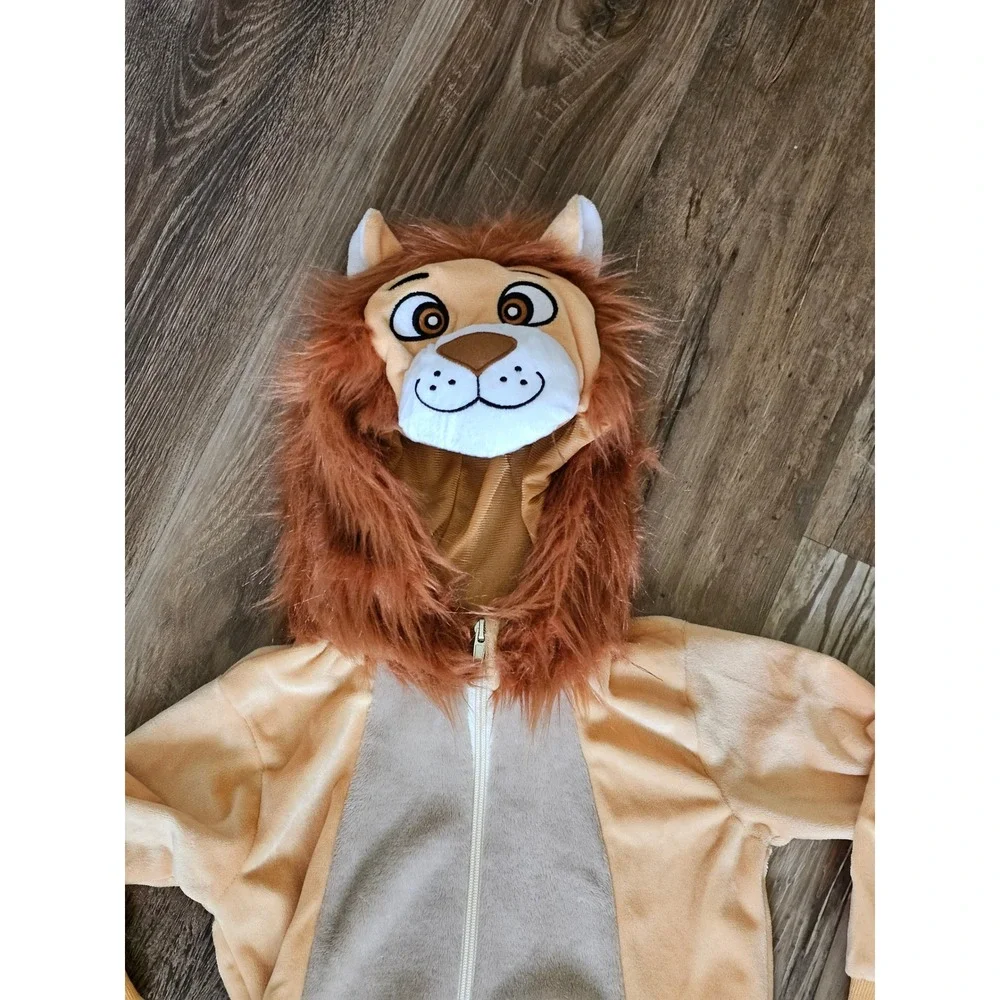 Spooktacular Creations Lion Hooded Jumpsuit Toddler 3T Halloween Costume Tan